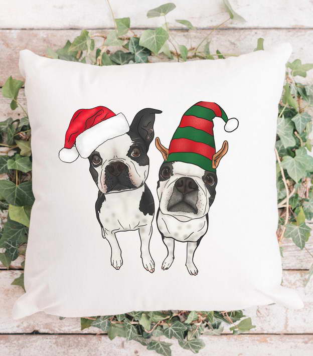 Boston Terrier Christmas Pillow